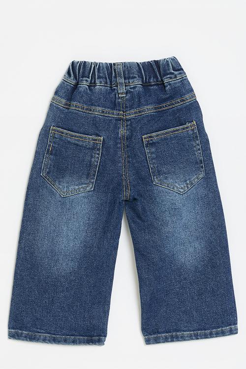 Bow embroidered straight jeans - blue