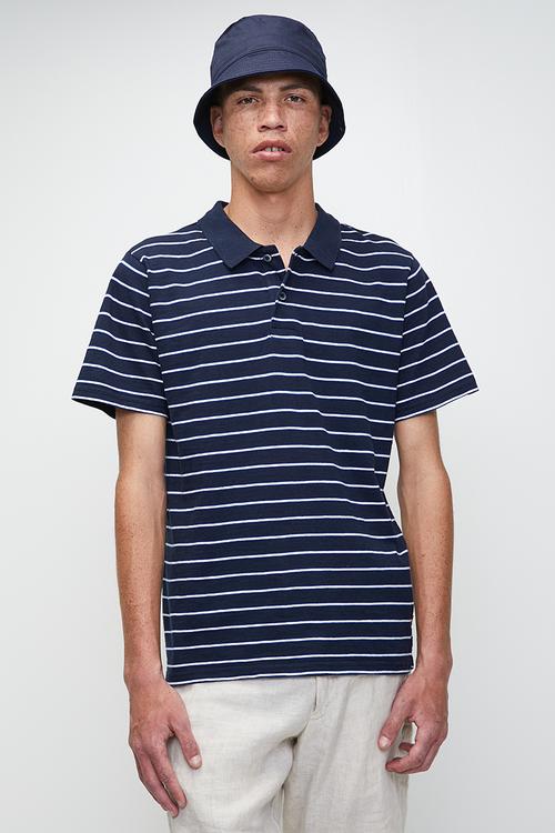 Merritt Jersey Polo - Micah Stripe Navy Blazer Slub Jersey