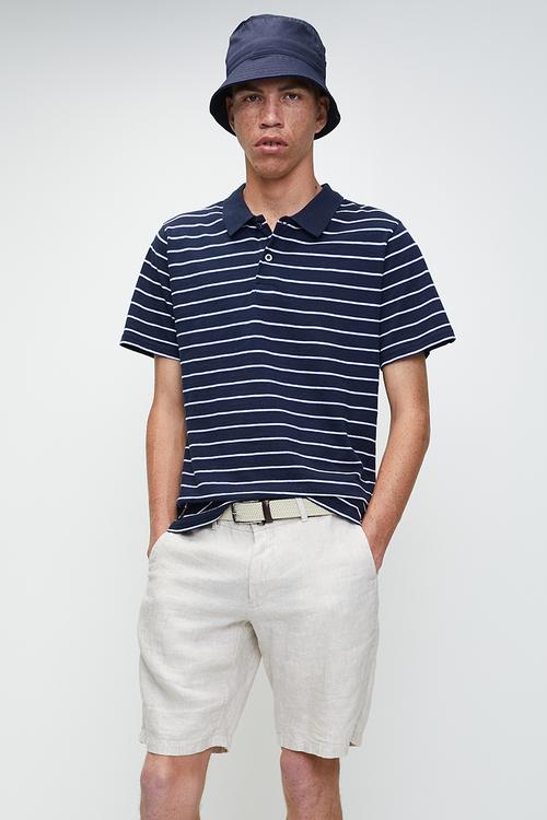 Merritt Jersey Polo - Micah Stripe Navy Blazer Slub Jersey