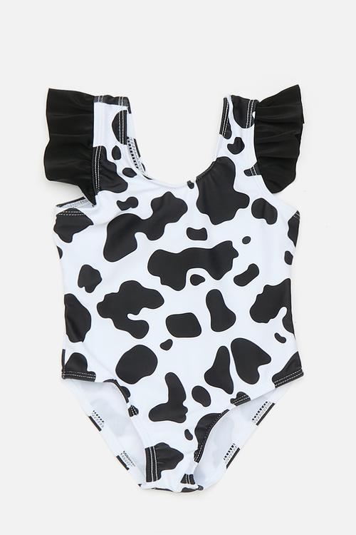 Cow print one piece swimsuit - black/white