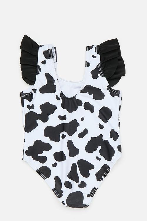 Cow print one piece swimsuit - black/white
