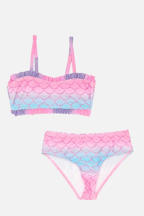 Scale all-over print retro bikini with skirt - multicolour