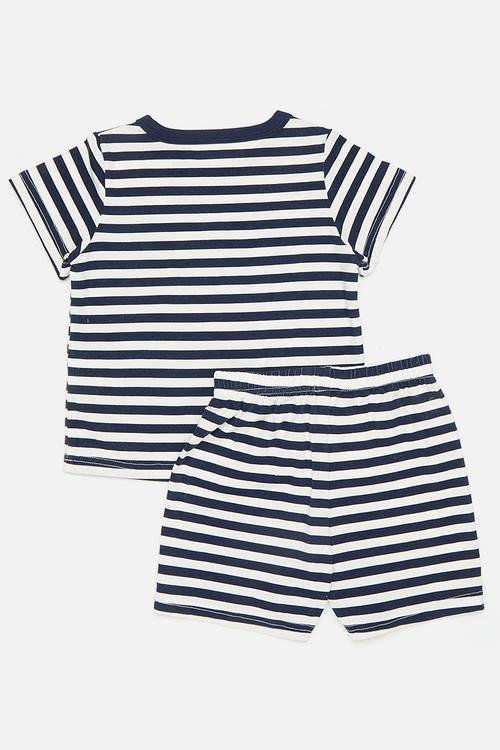 Dino graphic pj top with shorts - navy stripes