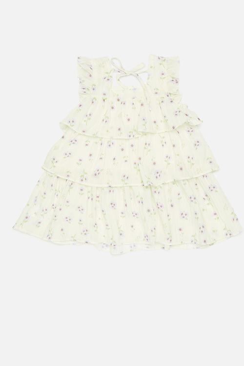 Purple floral tiered dress with tulle bow sun hat - multi