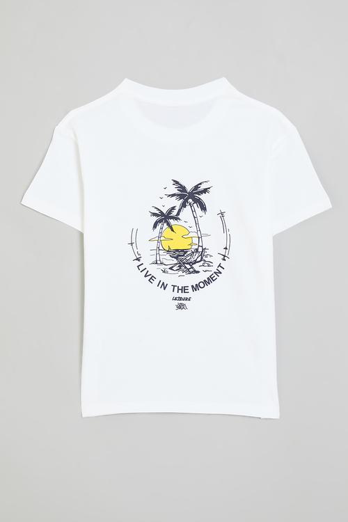 Slogan & placement print tee - white/live in the moment