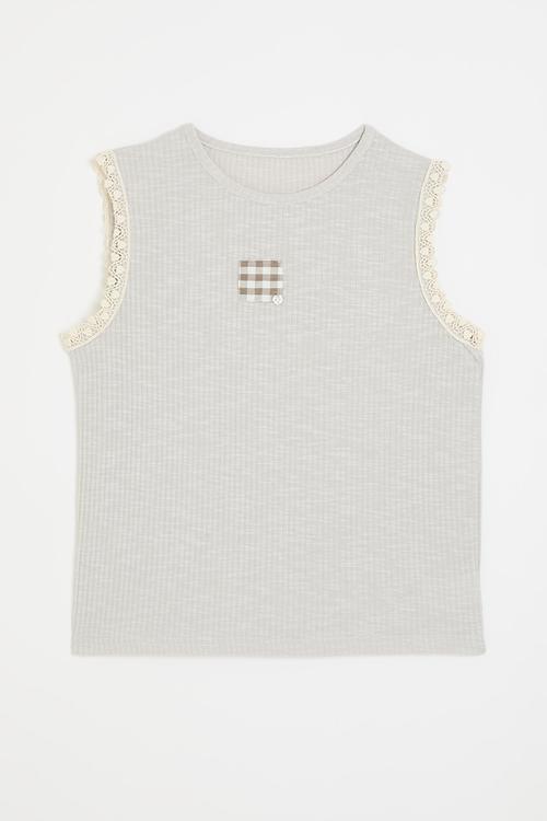 Lace crochet armhole tank top - light grey