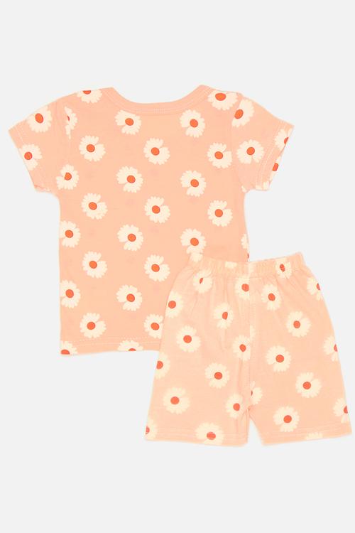 Daisy all-over print pj set - peach