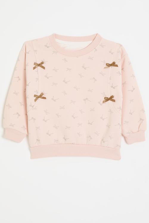 Bow print sweat top - pink