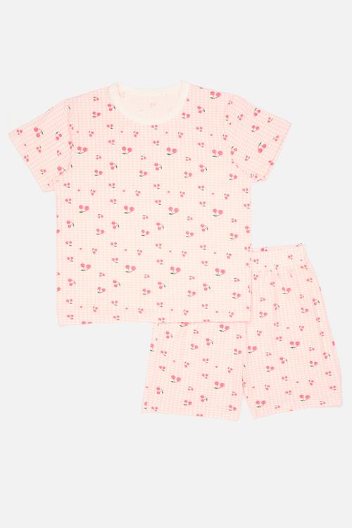 Cherry all-over print pj set - pink multi