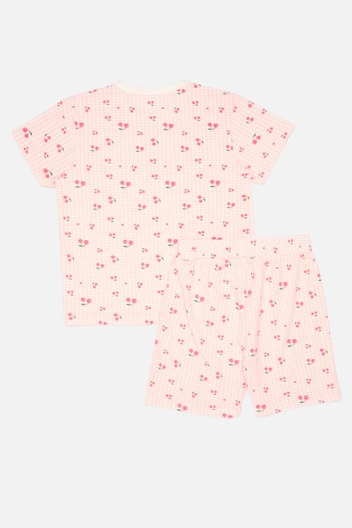Cherry all-over print pj set - pink multi