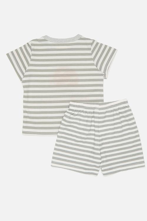 Graphic and slogan print pj top with shorts - grey stripes/basketball