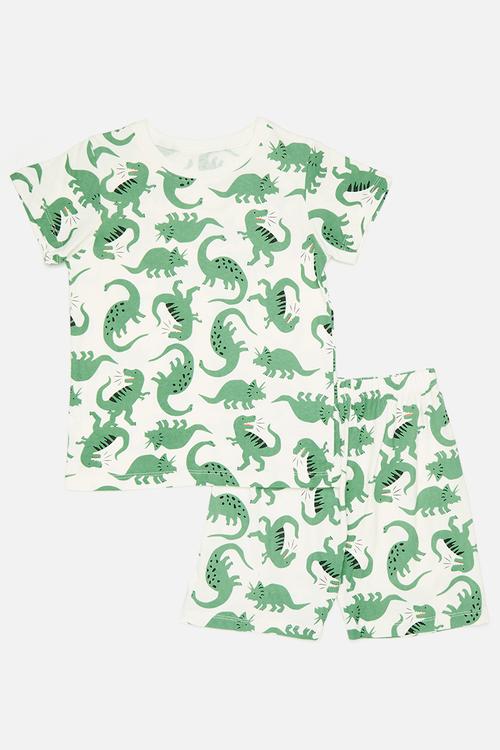 Printed pj set-green & ecru