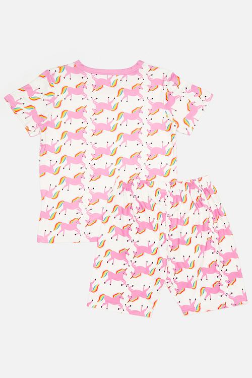 Printed pj set- pink & white