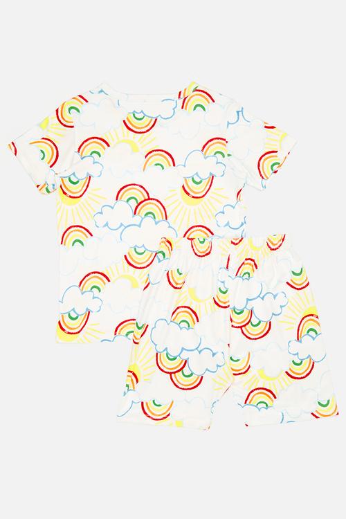 Sunshine and rainbows all-over print pj top & shorts - white