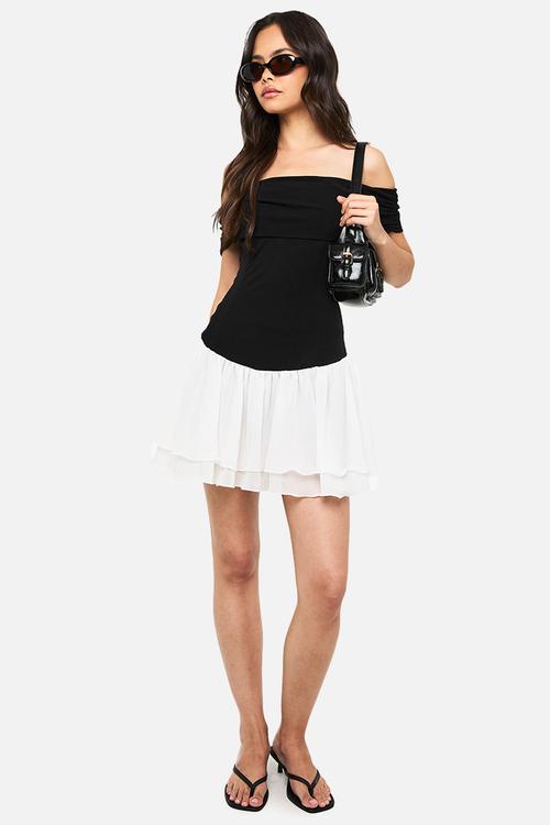 Bardot chiffon mix mini dress - black