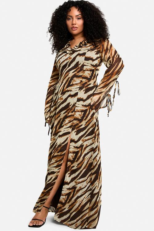 Plus Animal Print Maxi Dress - Brown