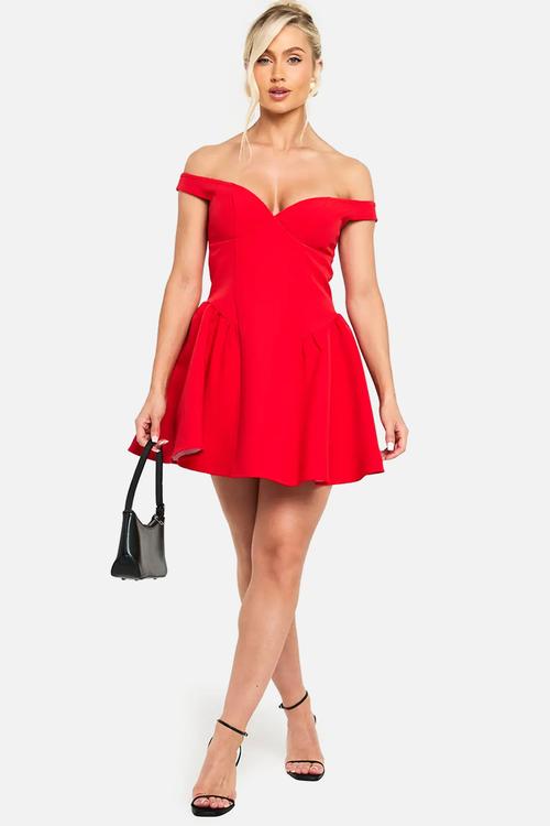 Bardot structured volume skater mini dress - red