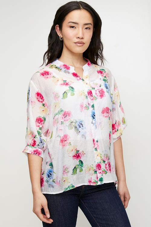 Easy wearing batwing floral blouse 1/2 sleeve - white multi