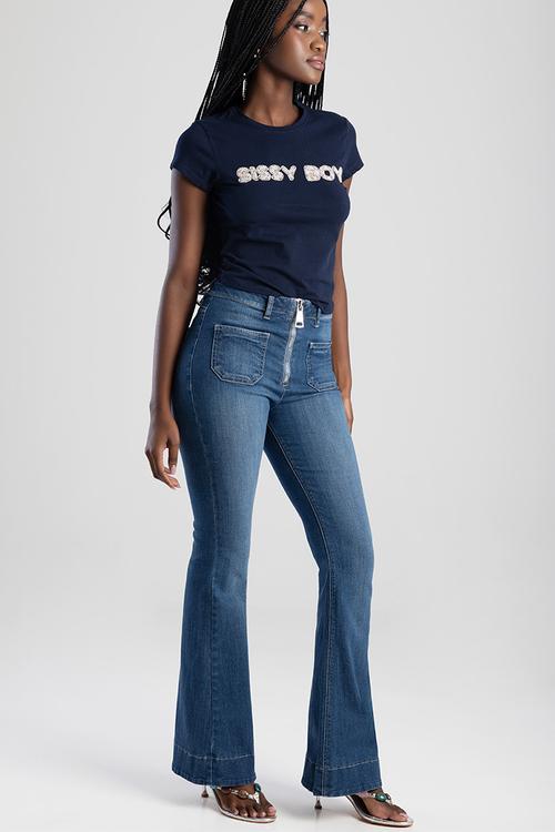 Ingrid: High Waist Flare With An Exposed Front Zip  - Med Vintage
