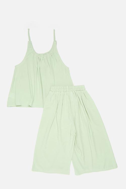 Scooped neckline cami with extra wide leg pants- sage green