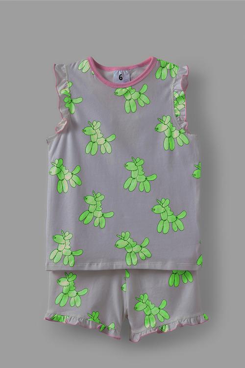 Stacey short sleeve flutter pyjama set - vanilla/balloonicorn glow