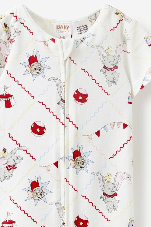 The short sleeve zip romper license - lcn dis vanilla/dumbo circus