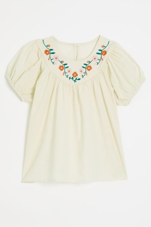 Blouse with embroidered facing - ivory/multi