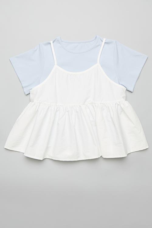 Tee with peplum cami - pastel blue/white