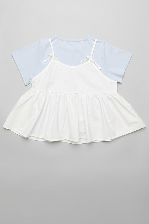 Tee with peplum cami - pastel blue/white