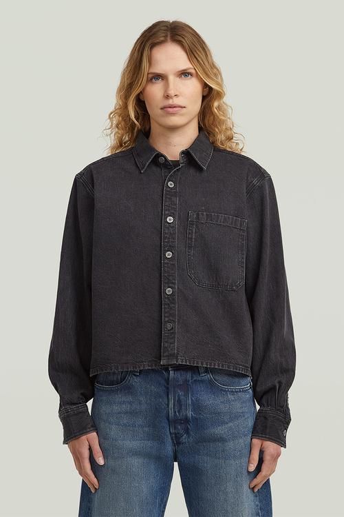 Boxy Relaxed 1-Pocket l\s Shirt Wmn - Black Rinse