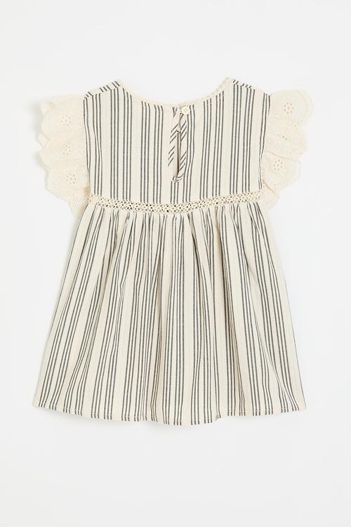 Frilled anglaise sleeve top - off white/ black stripes