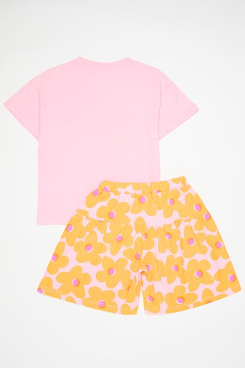Slogan & placement print pj set - pink/floral aop/let happiness grow