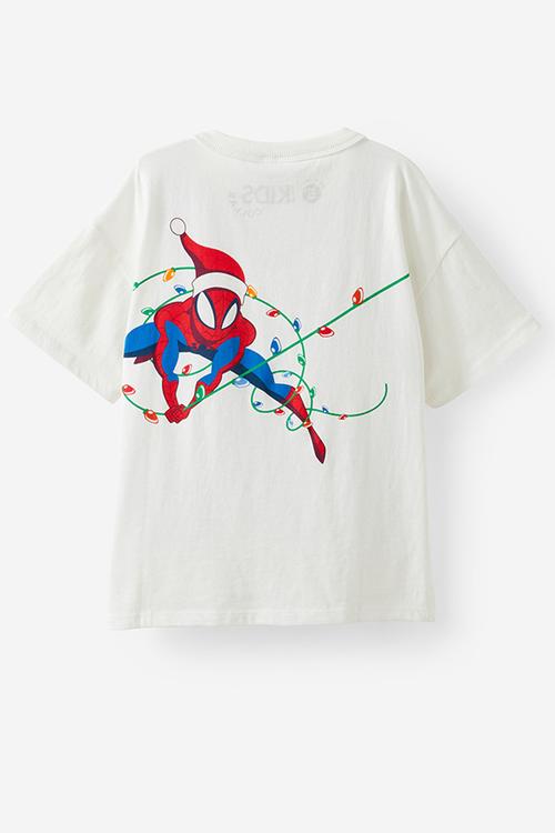 Licensed drop shoulder short sleeve tee - lcn mar vanilla/spidey christmas