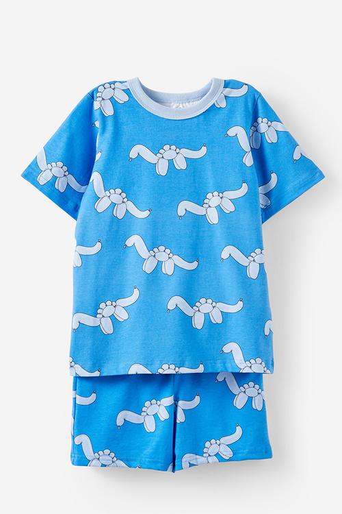 Jordan short sleeve pyjama set - deep sea blue/balloonasaurus glow