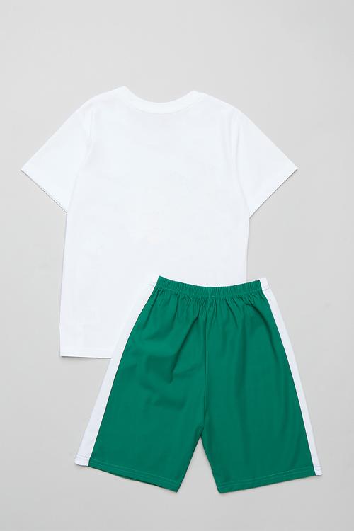 Printed tee & short set - green & white