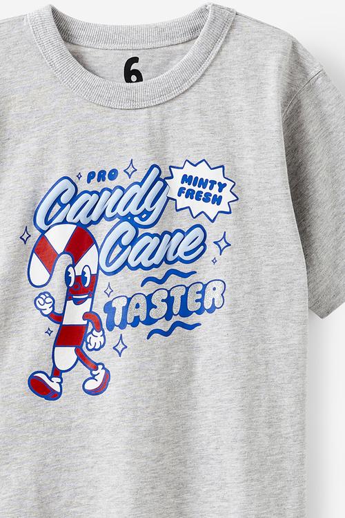 Poppy oversize graphic print tee - grey marle/xmas candy cane taster