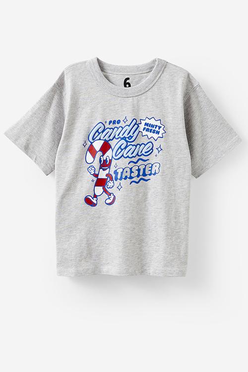 Poppy oversize graphic print tee - grey marle/xmas candy cane taster
