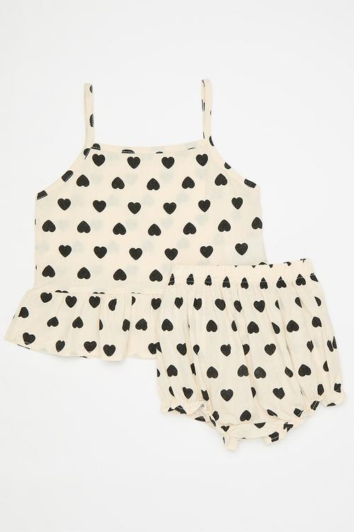 Swiss dot fabric top with bloomer shorts - parchment white/hear aop