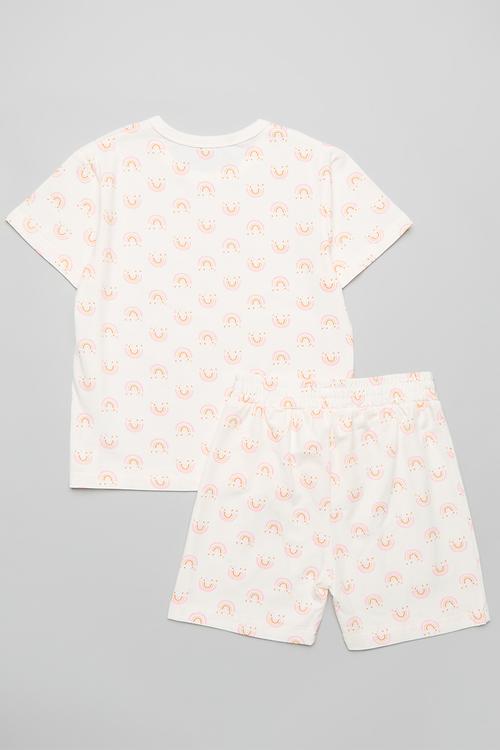 Rainbow all-over print pj set - white