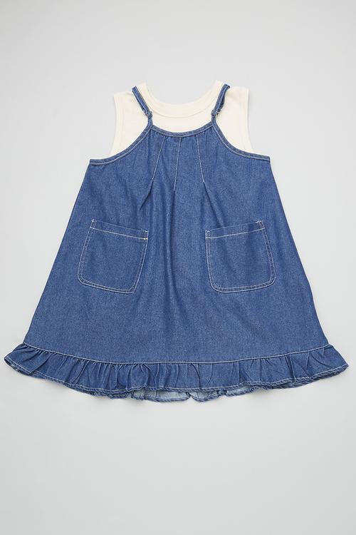 Tank top with tented denim dress - cream/blue