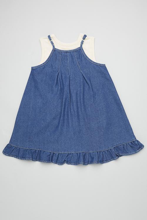 Tank top with tented denim dress - cream/blue