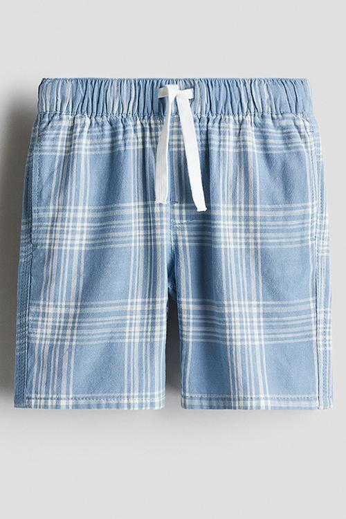 Cotton seersucker shorts - blue/checked