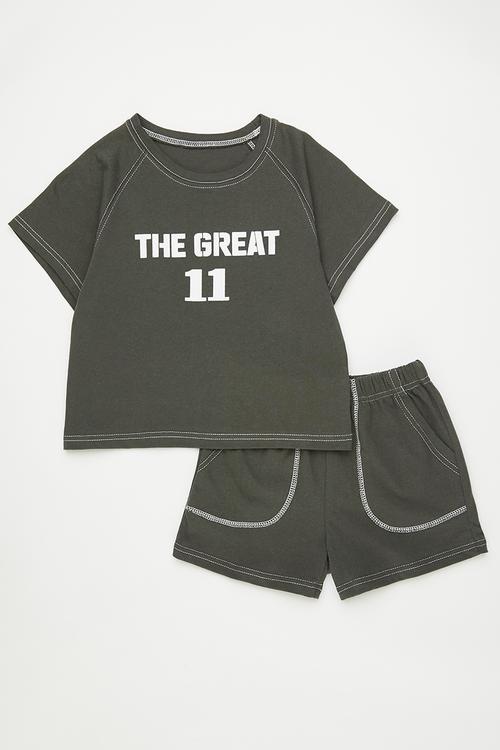 Raglan tee & shorts with contrast stitching - charcoal grey