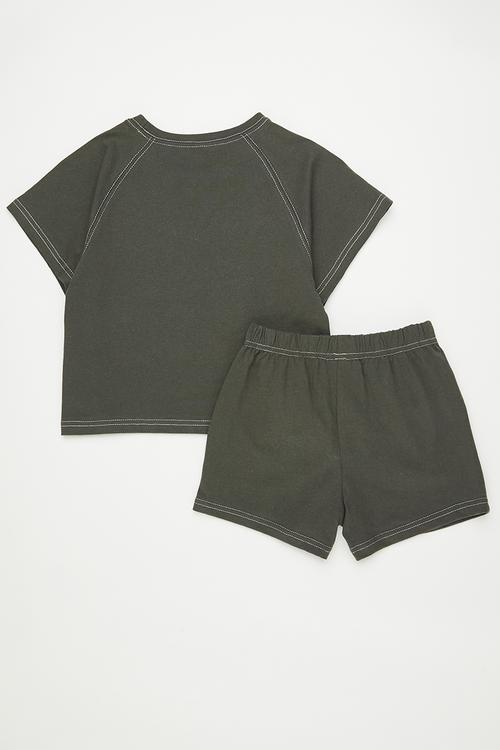 Raglan tee & shorts with contrast stitching - charcoal grey