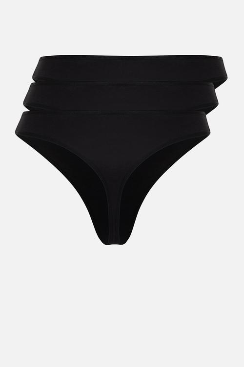 Plus size 3 pack cotton thong - black