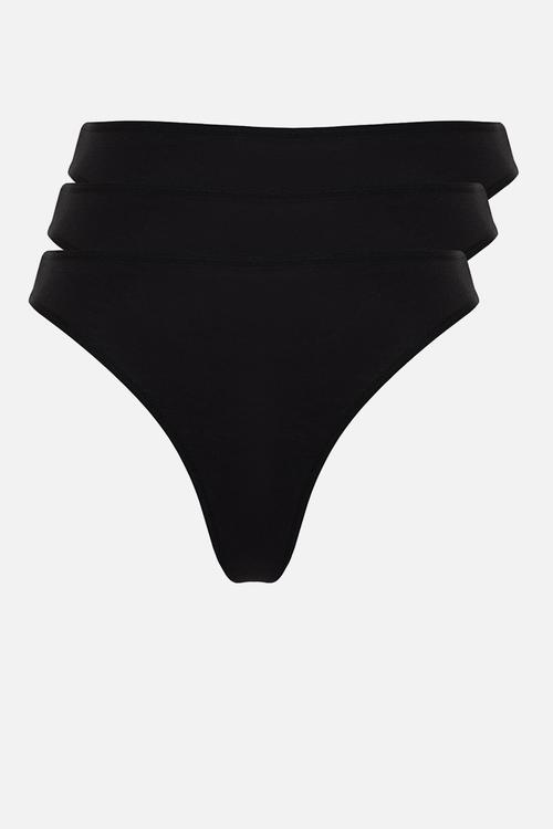Plus size 3 pack cotton thong - black