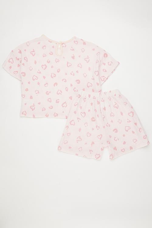 Heart all-over printed short pj set - pinkish cream
