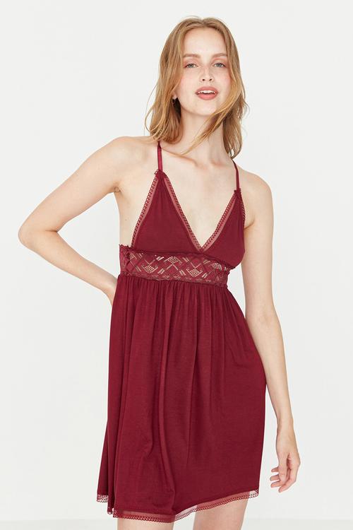 Viscose lace nightgown - bordeaux