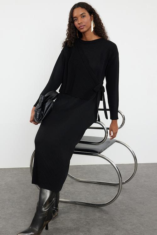 Knitwear Cardigan and Dress Set  - Black