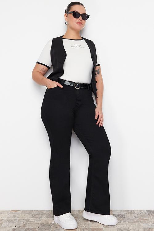 Plus size high waist stretch flare fit jeans - black